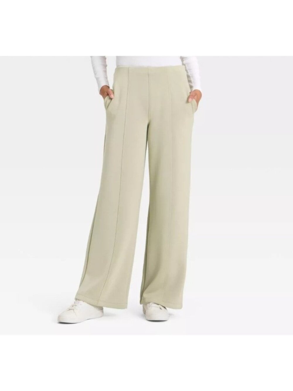A New Day Women's High-Rise Sandwash Pull-On Pants XL Light Green Beige READ